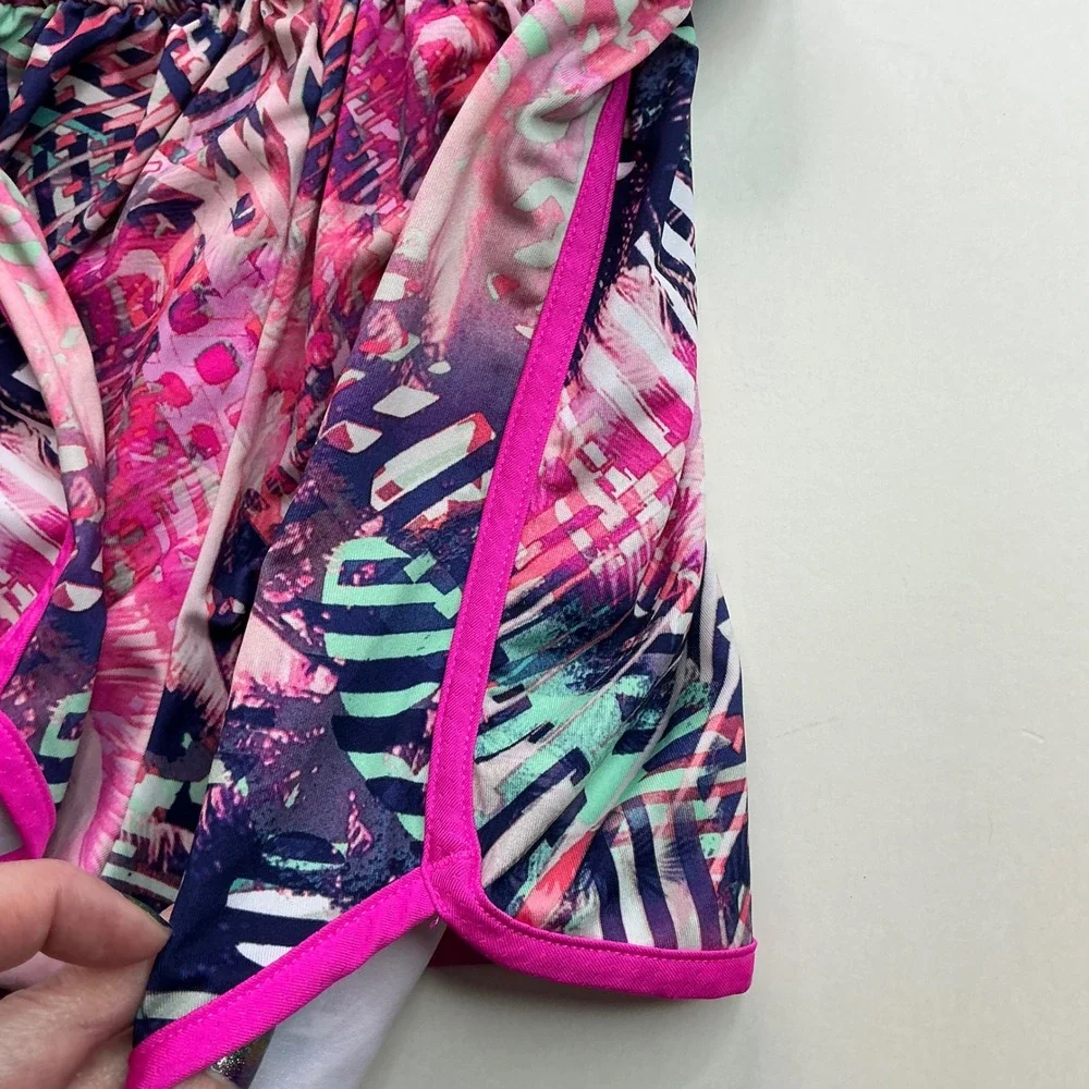 Athletic Works Pink Tropical Romper Kids Sz L 10-12 Crisscross Back AWG29S200BH